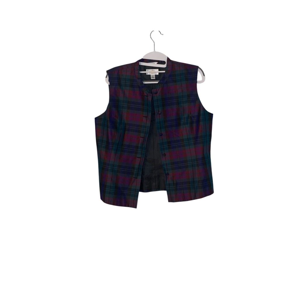 Vintage Talbots Womens Multicolor Plaid Silk Fitted Lined Vest 12 Preppy Holiday